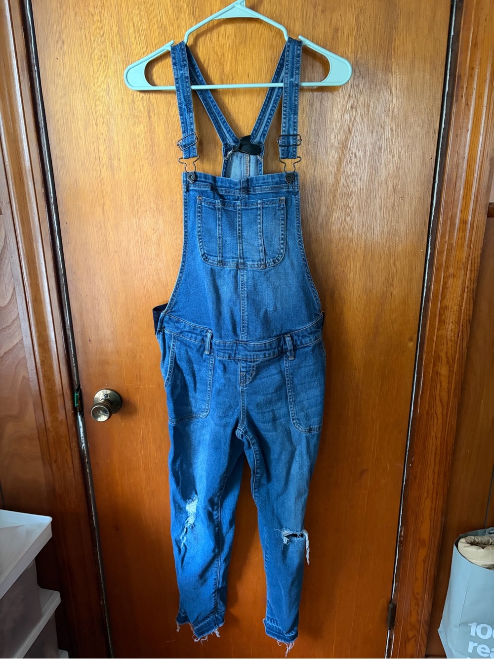 Distressed Blue Denim Maternity Overalls